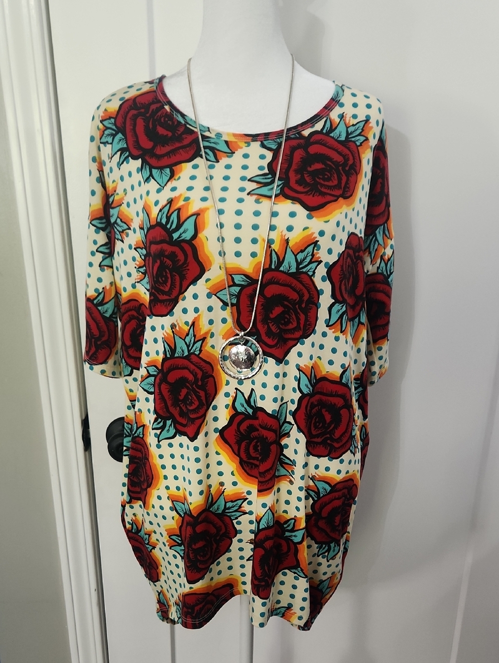 High-Low Tunic T-Shirt Floral Roses